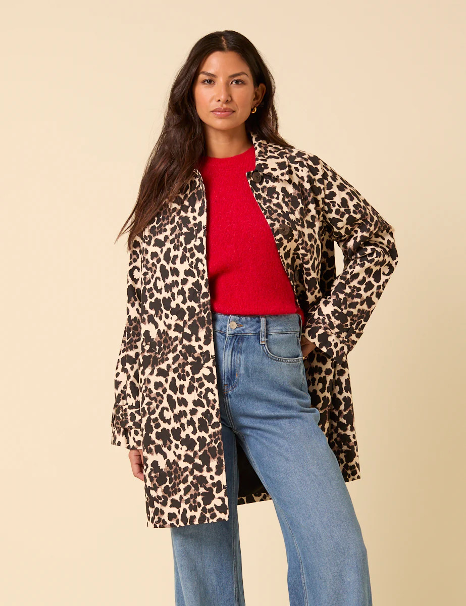 Leopard Print Single Breasted Cropped Trench Coat | Nobody's Child