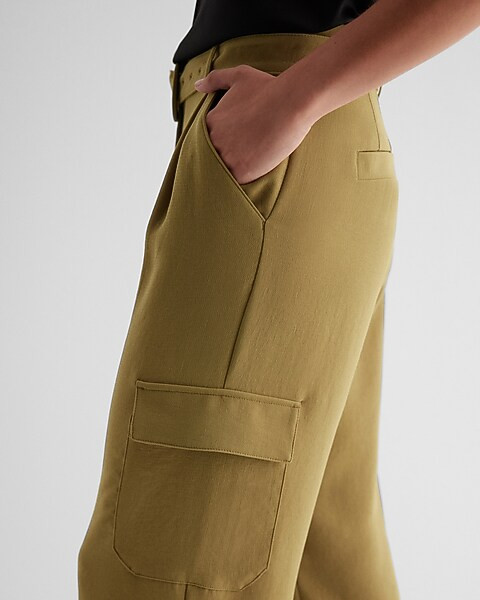 High Waisted Pleated Belted Utility Trouser Pant | Express