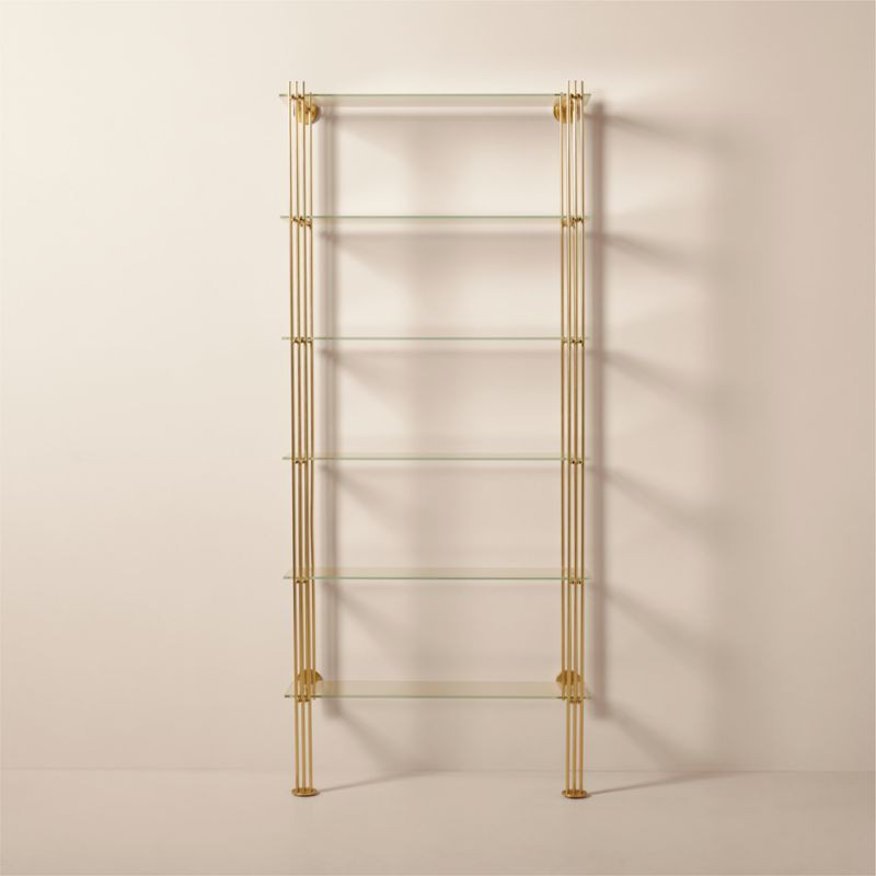 Cambio Brushed Brass Wall Mount Bookshelf with Glass Shelves + Reviews | CB2 | CB2