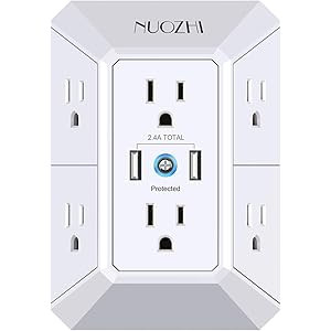 USB Wall Charger, Surge Protector, 6 Outlet Extender with 2 USB Ports,3-Sided 2100J Power Strip M... | Amazon (US)