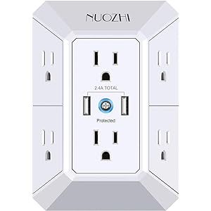 USB Wall Charger, Surge Protector, 6 Outlet Extender with 2 USB Ports,3-Sided 2100J Power Strip M... | Amazon (US)