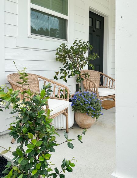 Our porch chairs are on sale and they also come with a table they hold up super well. #porch #outdoorfurniture #coastalhome #furniture #porch #planters 

#LTKHome #LTKSaleAlert