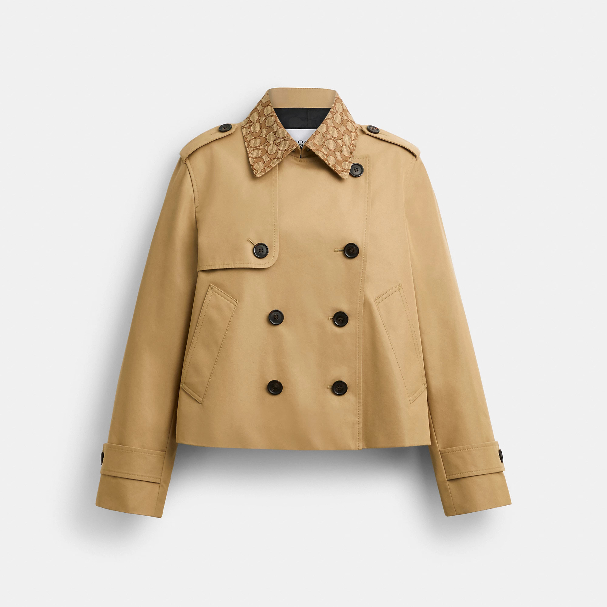 Coach Outlet Short Trench Coat With Signature Collar - Women's Jackets - Brown, Size: Medium | Coach Outlet US