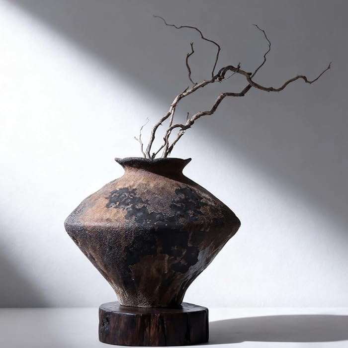 Large Wabi Sabi Vase, 11.5" Wabi Sabi Decor Rustic Vase, Brown Ceramic Vase for Centerpiece, Vint... | Amazon (US)