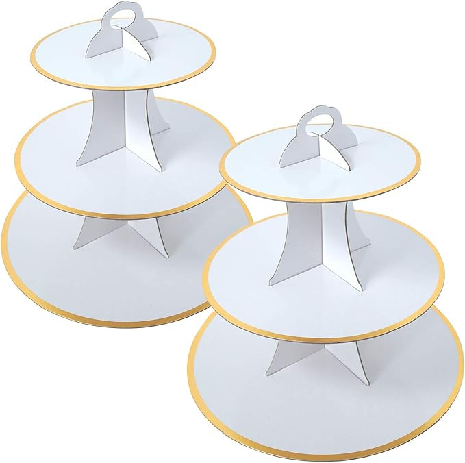 2 Set White and Gold 3-Tier Round Cardboard Cupcake Stand for 24 Cupcakes Perfect for Oh Baby Bri... | Amazon (US)