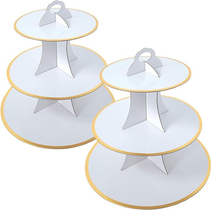 2 Set White and Gold 3-Tier Round Cardboard Cupcake Stand for 24 Cupcakes Perfect for Oh Baby Bri... | Amazon (US)