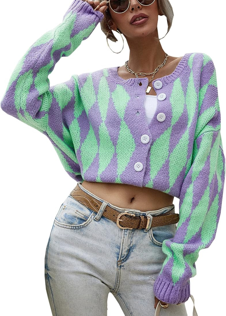 ECOWISH Women's Leopard Print Cardigans Long Sleeve Button Down Knit Oversized Cardigan Sweaters for | Amazon (US)