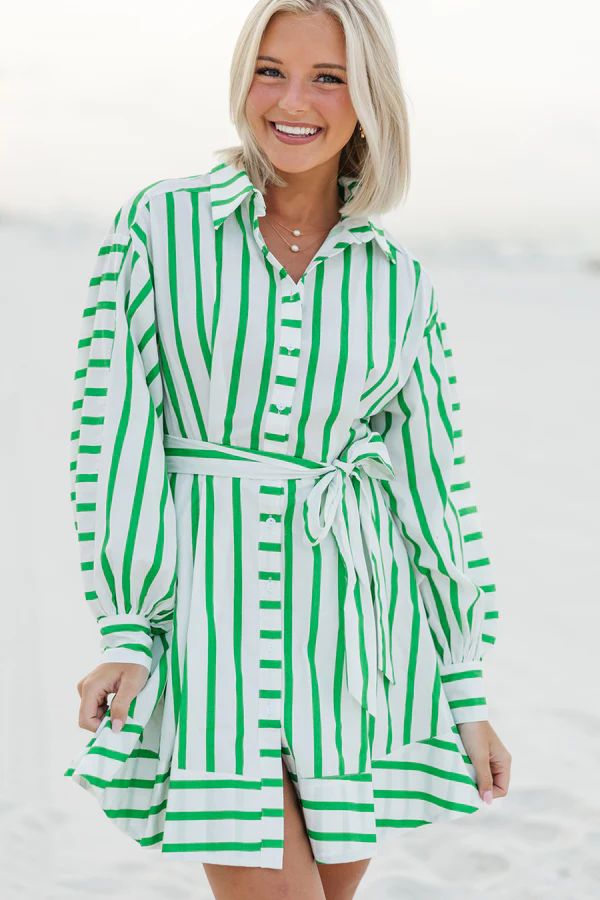 Moving On Green Striped Dress | The Mint Julep Boutique