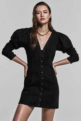 Pilcro Puff-Sleeve Denim Mini Dress | Anthropologie (US)