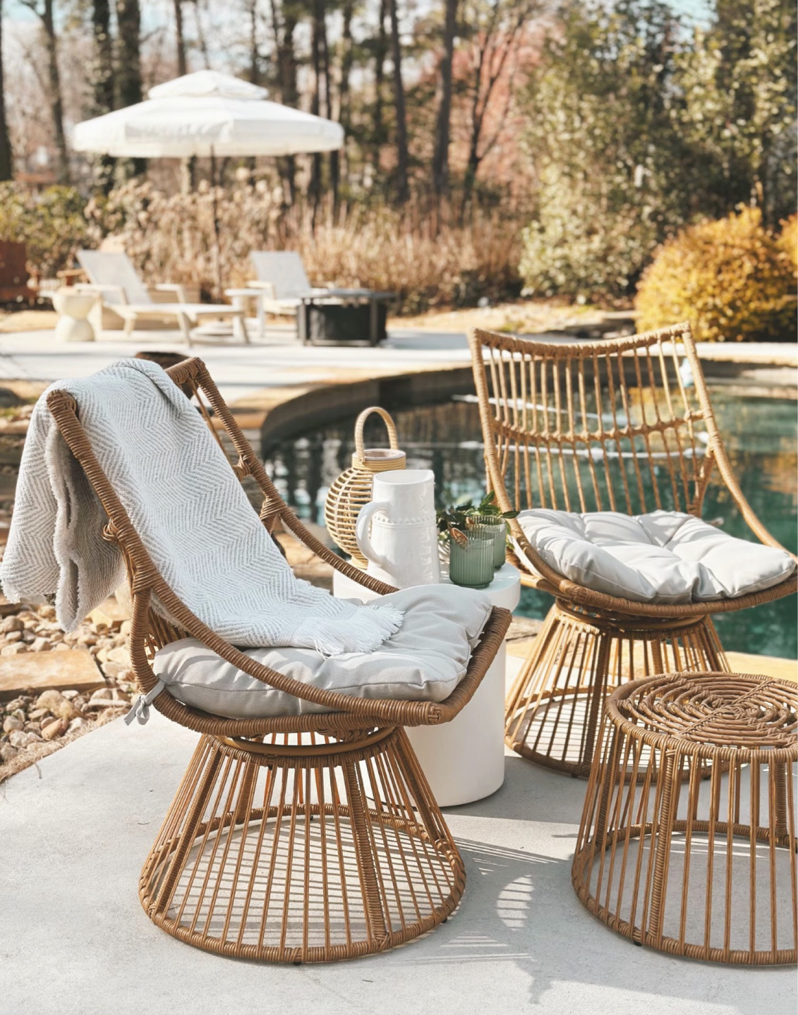 Joss & Main (@JossandMain) Spring Outdoor backyard patio entertaining favorites! Wicker patio chair and side table ottoman set, acrylic green tumbler glasses and sunbrella indoor outdoor throw blanket 🌷Happy Spring Home Styling!!  #jossandmainpartner #jossandmaincommunity #jmspringsummeredit #myjossandmain 

#LTKSpringSale #LTKSeasonal #LTKhome