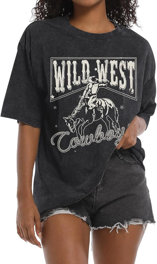 Western Shirts for Women Wild West Oversized Tshirts Cowgirl Shirt Country Graphic Vintage Tees C... | Amazon (US)