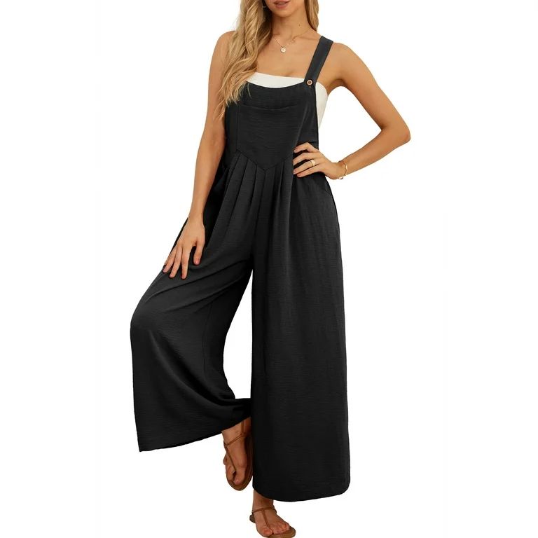 Cueply Women's Overalls Jumpsuits Casual Loose Adjustable Straps Wide Leg Long Pant with Pockets ... | Walmart (US)