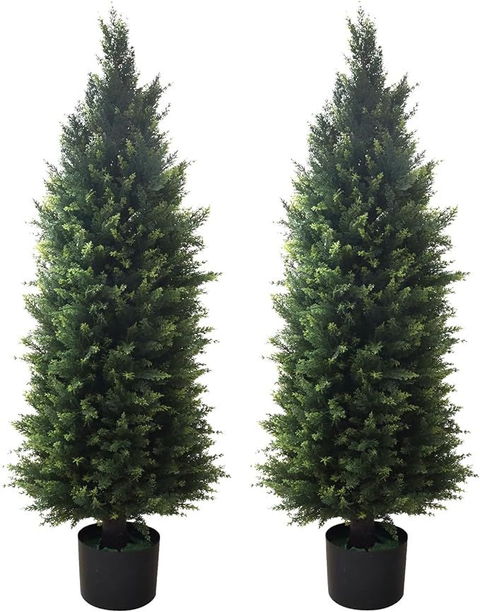 Artificial Topiary Tree 2-Set - Beautiful Realistic Faux Cedar Pines, 4 Feet Tall, UV Protection ... | Amazon (US)