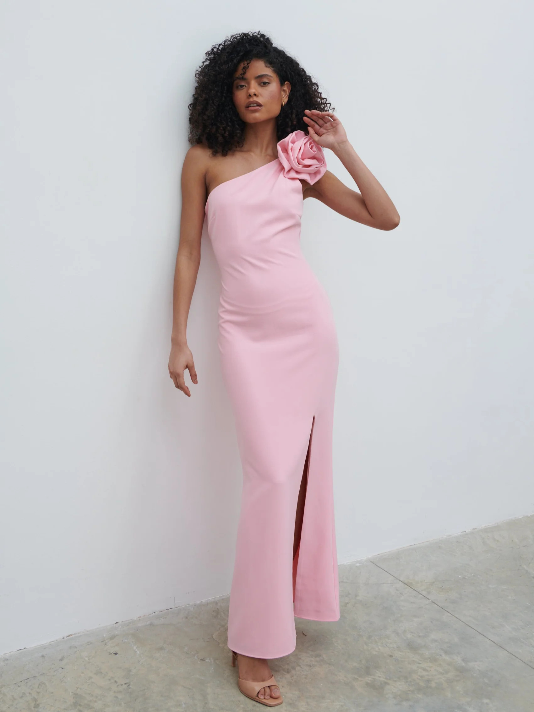 Samaya One Shoulder Detachable Corsage Maxi Dress | Pretty Lavish (UK)