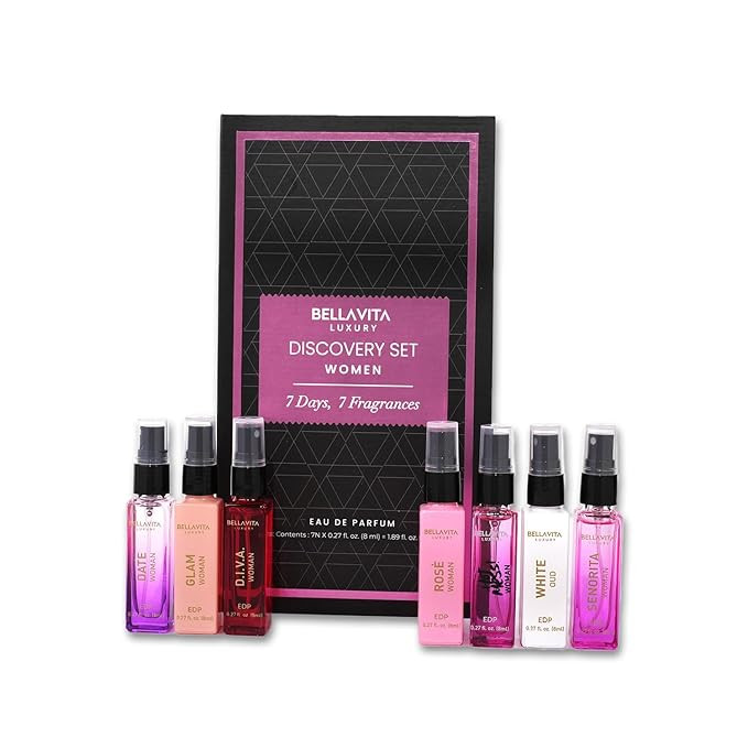 BellaVita Luxury Discovery Set Womens Perfumes (7x8ml) | Mini Perfume Gift Set for Women with Ros... | Amazon (US)