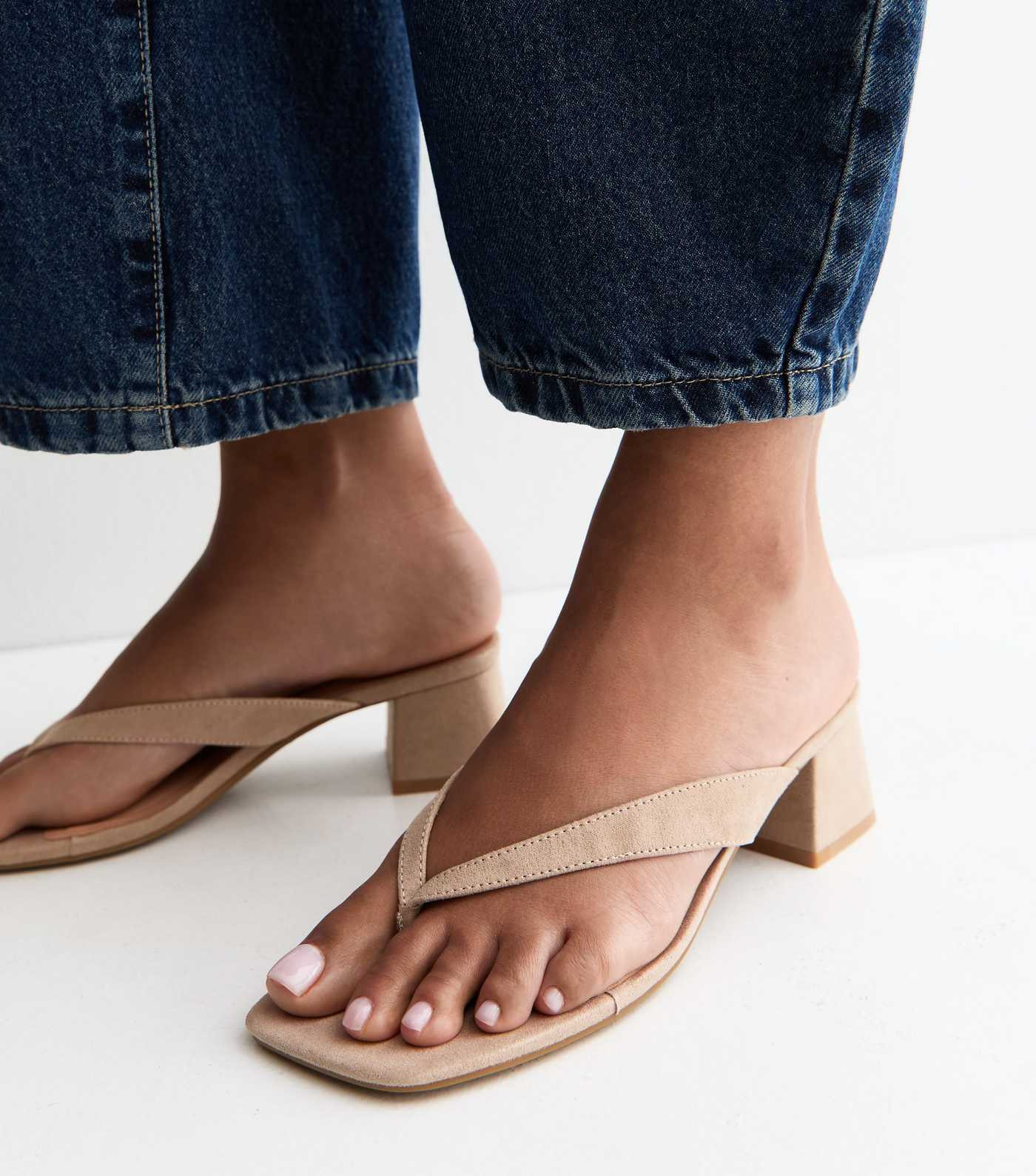 Light Brown Faux Suede Toe Post Block Heel Sandals | New Look | New Look (UK)