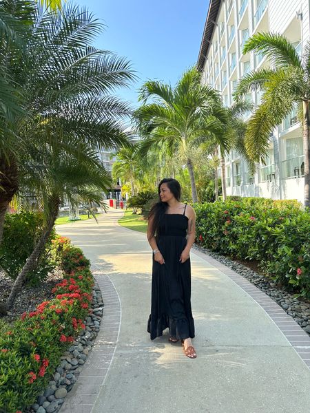 Dinner outfit in Jamaica 🇯🇲 wearing a black maxi dress (S), with my slides (7). Since it was so hot and humid, I made sure to pack lightweight clothes! This dress is great quality, breathable, and has pockets 🖤

#LTKSeasonal #LTKStyleTip #LTKTravel