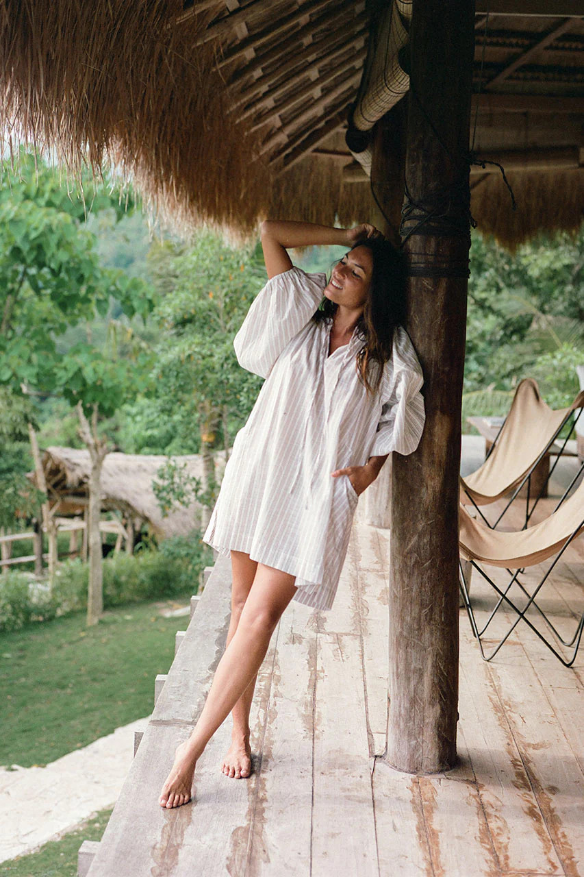 Poet Mini Dress ~ Vanilla | Artisan Handloom Cotton Mini Dress | Daughters of India