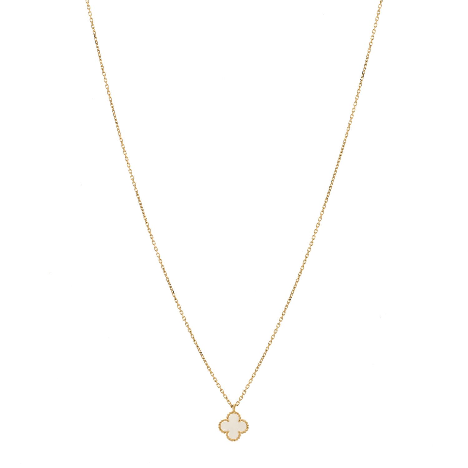 18K Yellow Gold Mother of Pearl Sweet Alhambra Pendant Necklace | FASHIONPHILE (US)