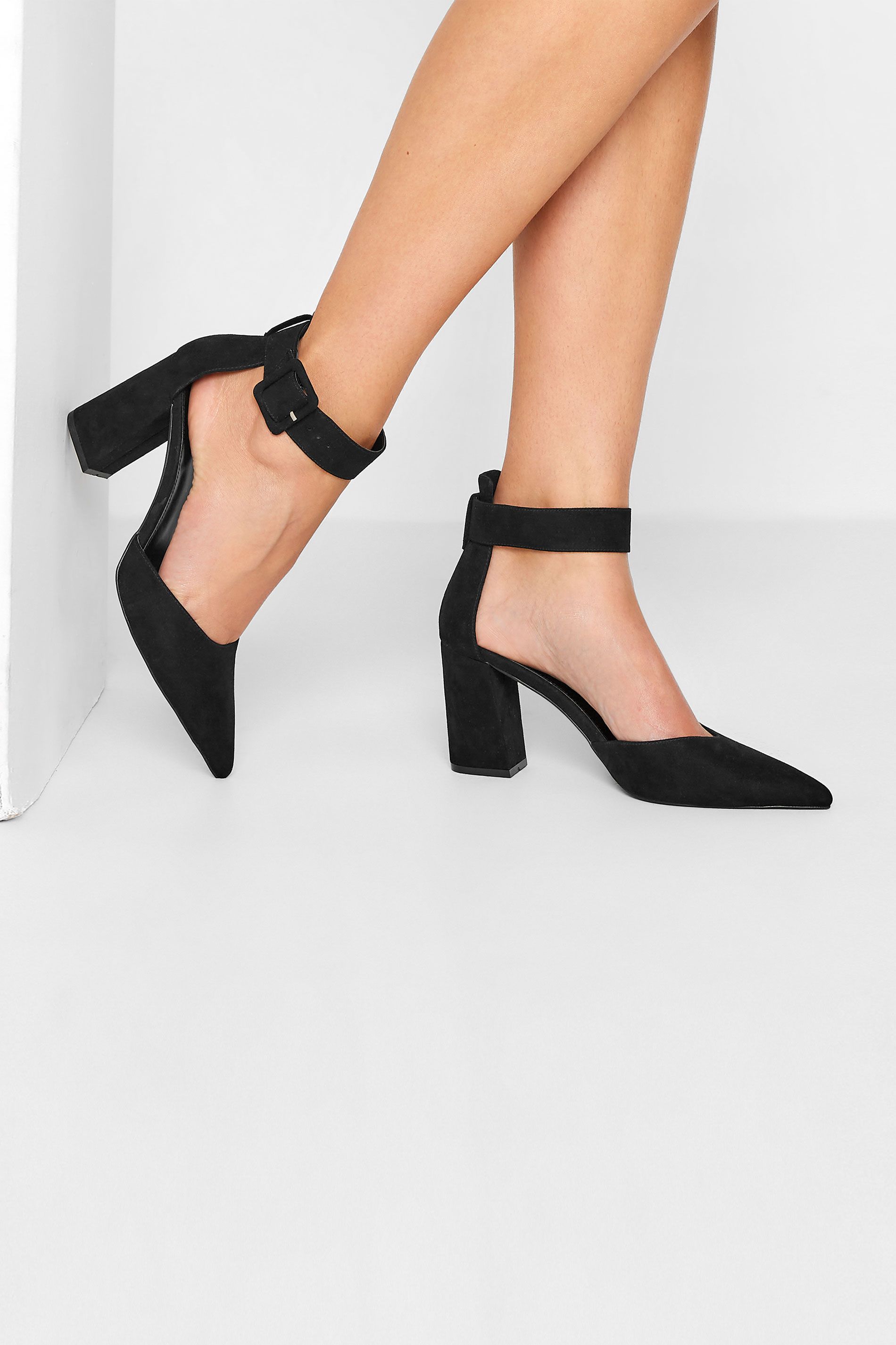 LTS Black Pointed Block Heel Court Shoes In Standard Fit | Long Tall Sally