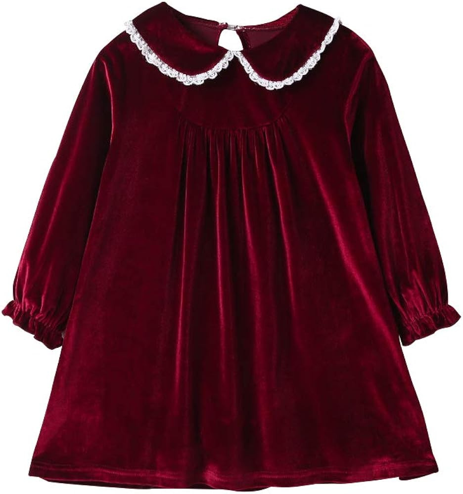 Mud Kingdom Fashion Velvet Dress for Girls Lace Peter Pan Collar Long Sleeve | Amazon (US)