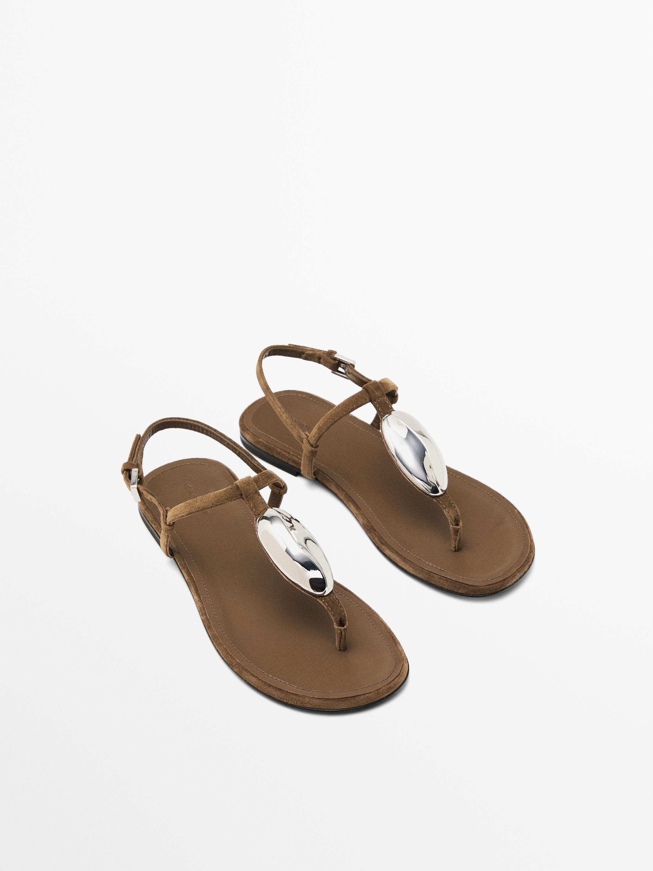 Rhinestone split suede sandals | Massimo Dutti US