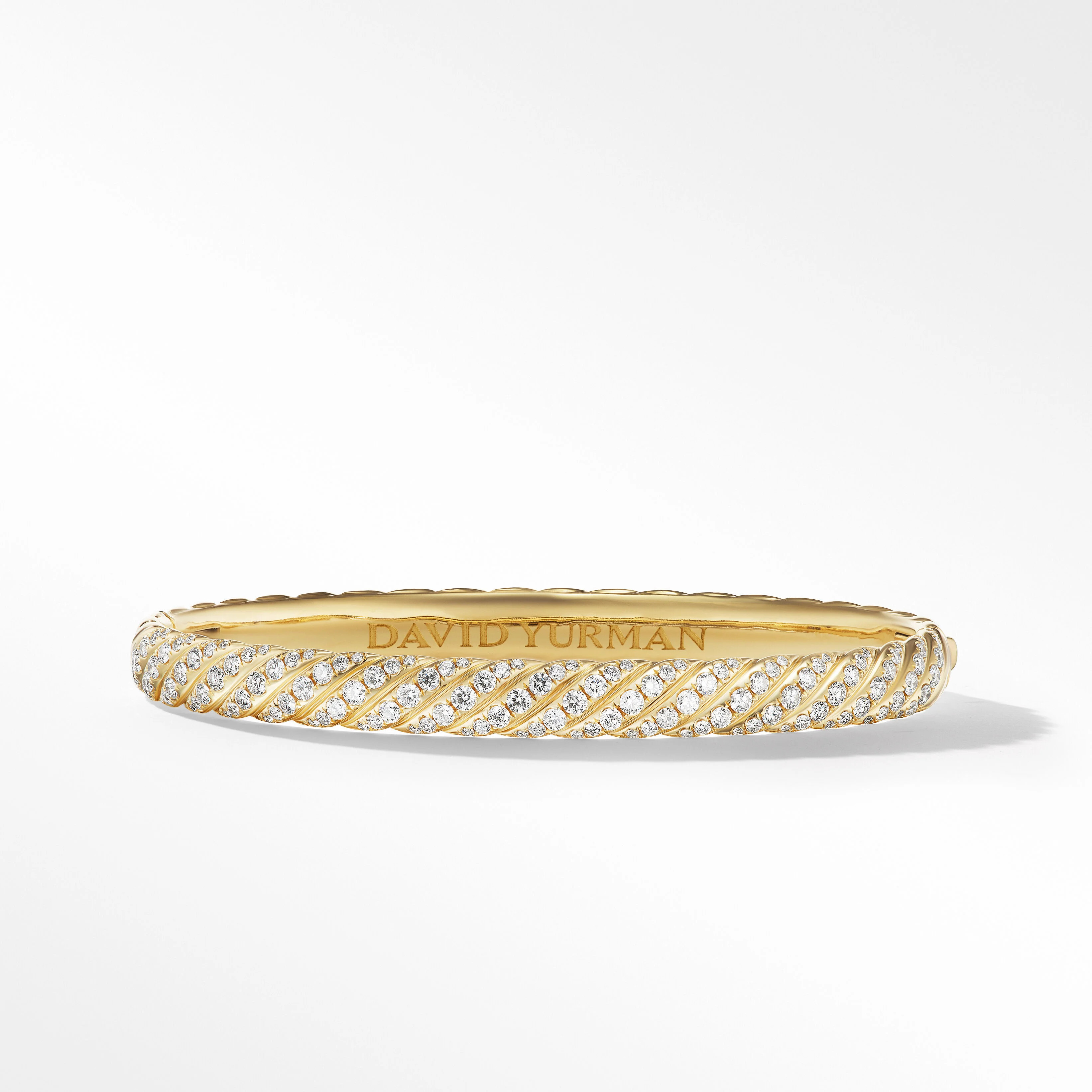 Sculpted Cable Bangle Bracelet in 18K Yellow Gold with Diamonds | David Yurman