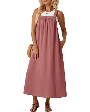 Lepunuo Summer Dresses for Women 2026 Casual Boho Overall Dress Adjustable Cover up with Pockets | Amazon (US)