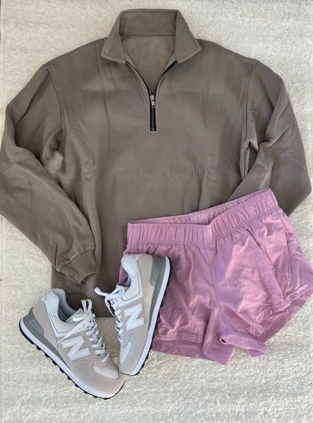 Excellent Amazon quarter zip pullover, oversized, mine is a small. 
Walmart running shorts size small TTS. New Balance 574 (for running errands, light exercise) fit TTS.  #lululemon lookforless lookalike dupe 

#LTKfit #LTKunder50