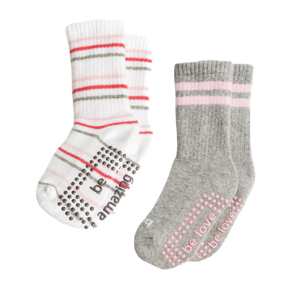 Girls 2 Pack Grip Crew Socks 2T-4T (Gia) | Sticky Be Socks