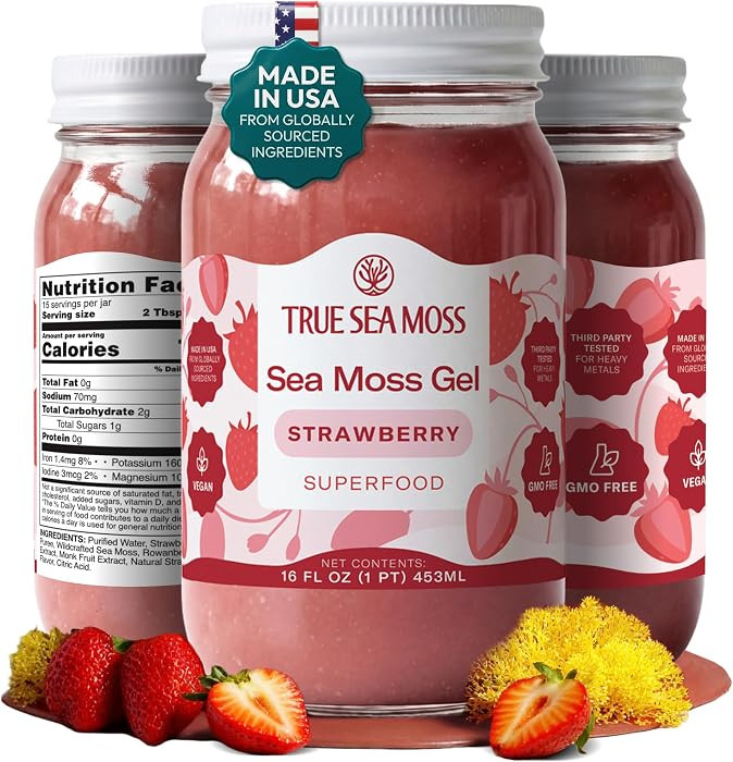 TrueSeaMoss Sea Moss Gel \u2013 Wildcrafted Seamoss, Fruits & Jarred Vegetables \u2013 Strawberry... | Amazon (US)