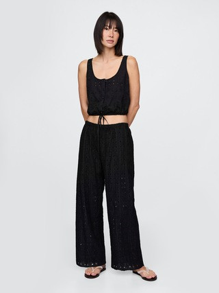 Mid Rise Eyelet Easy Wide-Leg Pants | Gap (US)