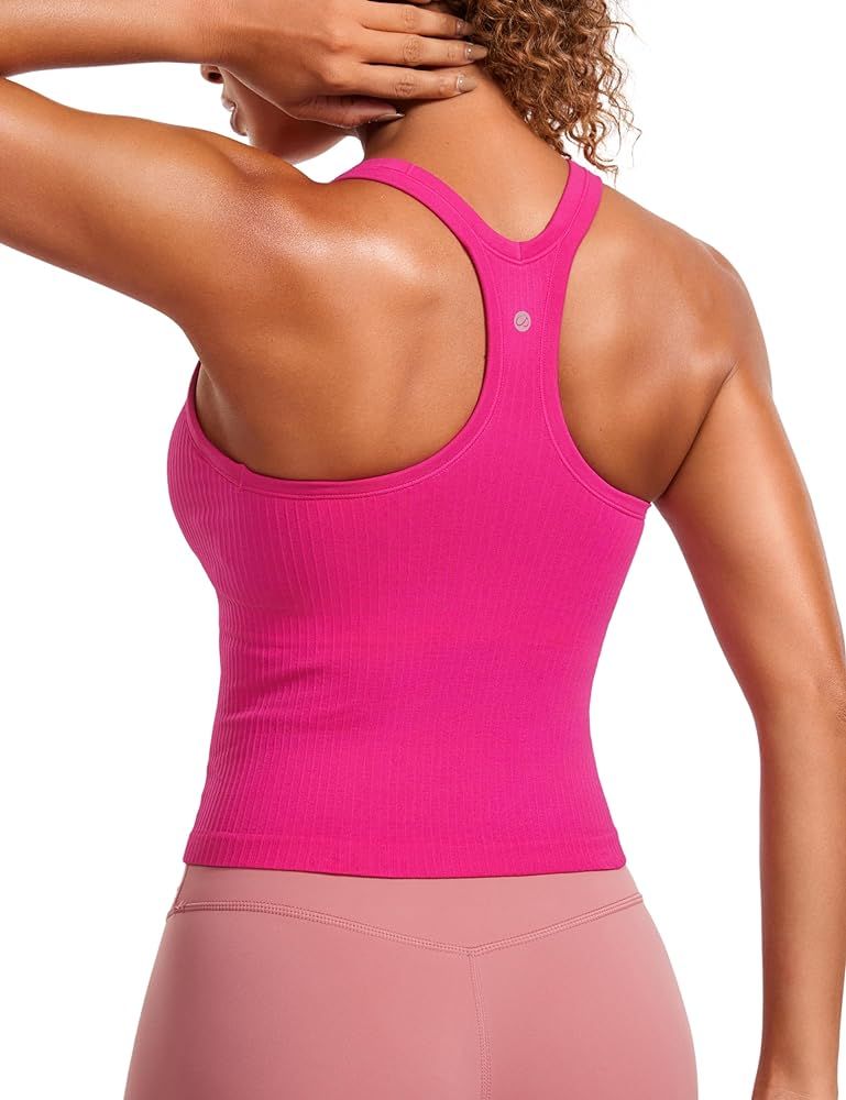 CRZ YOGA Seamless Ribbed Womens Tank Top Racerback Camisoles with Built in Bra Padded Scoop Neck ... | Amazon (US)