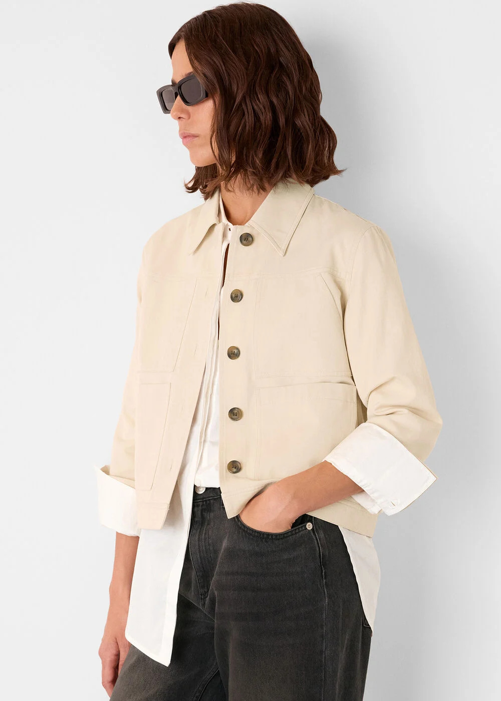 Women's Neutral Button-Up Utility Jacket | Whistles UK | | Whistles