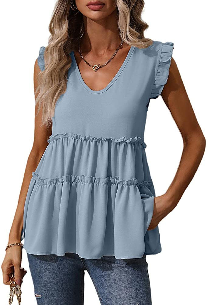 BBcoch Summer Tops for Women Short Sleeve Shirts Dressy Casual Tiered Tank Tops | Amazon (US)