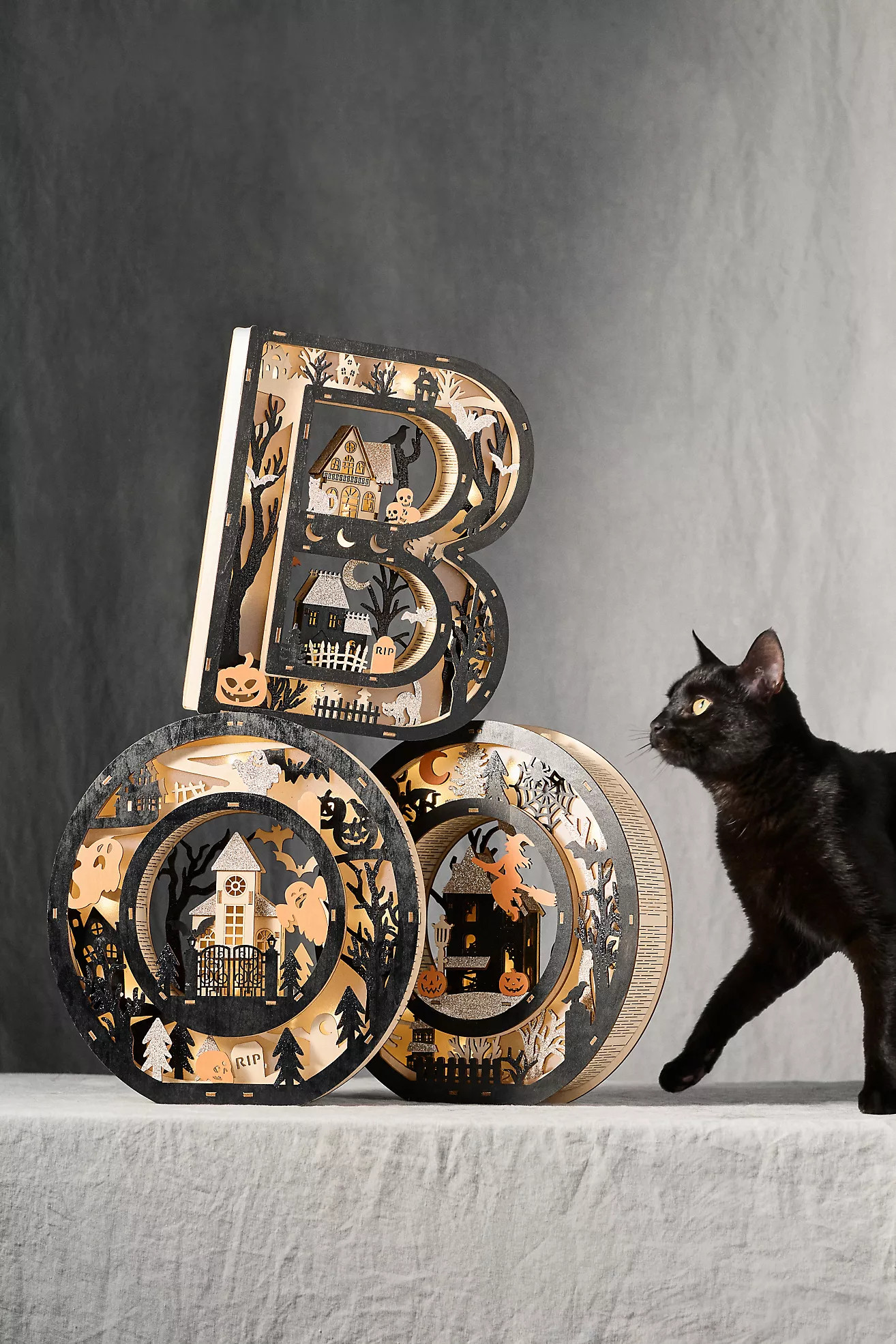 Boo Halloween Light-Up Wood Mantel Letters | Anthropologie (US)