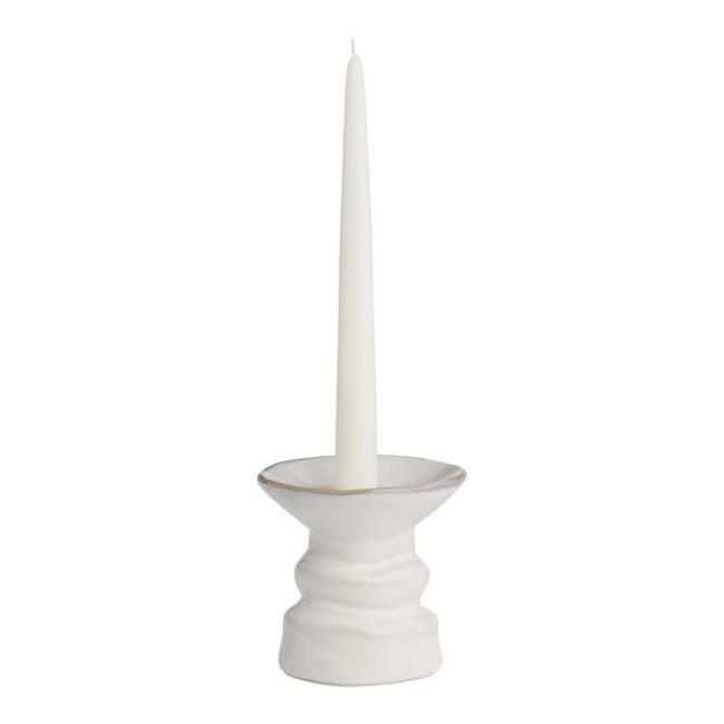 Large White Ceramic Pillar And Taper Candle Holder | World Market