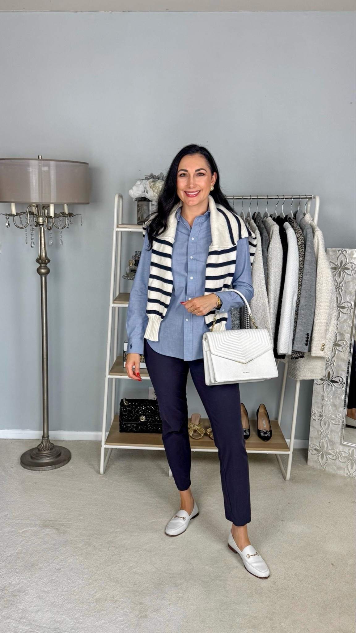 Classic business casual work outfit 🩵💙

Blue and white sweater 
Light blue button up size 4, TTS but size up for looser fit 
Navy pants 
White loafers size 6.5, size down half size 

Work wear 
Office outfit 
Nordstrom anniversary sale 
NSALE

#LTKSaleAlert #LTKWorkwear #LTKSeasonal