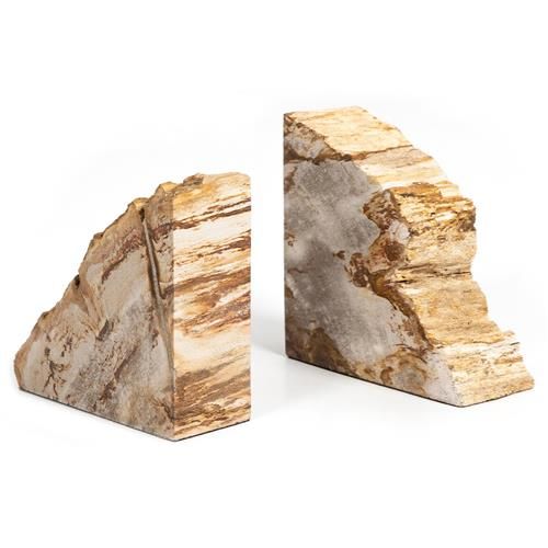 Conor Coastal Beige Accent Brown Wood Bookends | Kathy Kuo Home