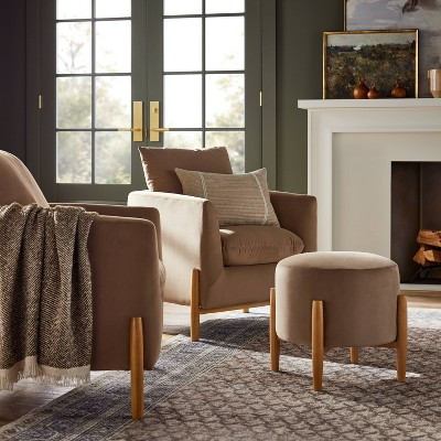 Elroy Accent Chair with Wooden Legs Brown Velvet - Threshold™ designed with Studio McGee: Polyester Upholstery, Plywood Frame | Target