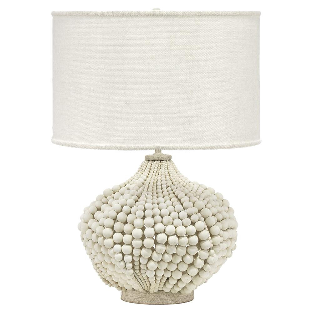 Palecek Point Dume Coastal Beach Cream Burlap Shade Wood Ball Table Lamp | Kathy Kuo Home