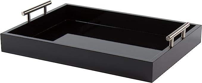 Kate and Laurel Lipton Decorative Tray with Polished Metal Handles, Black and Silver | Amazon (US)