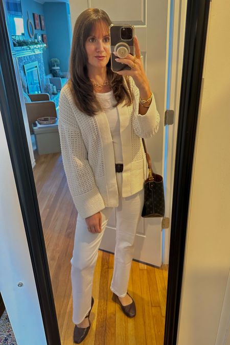 #monochromatic looks today - all white with this taupe lightweight #cardigan from #abercrombie 🤍#workwear #officelooks 

#LTKStyleTip #LTKWorkwear #LTKxMadewell