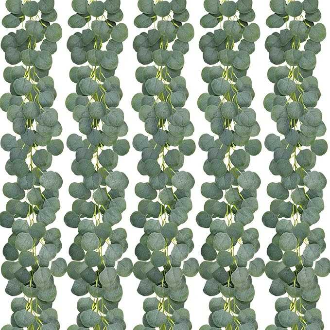 JPSOR 5 Pack Artificial Eucalyptus Garland Greenery Eucalyptus Vines Faux Silver Dollar Eucalyptu... | Amazon (US)