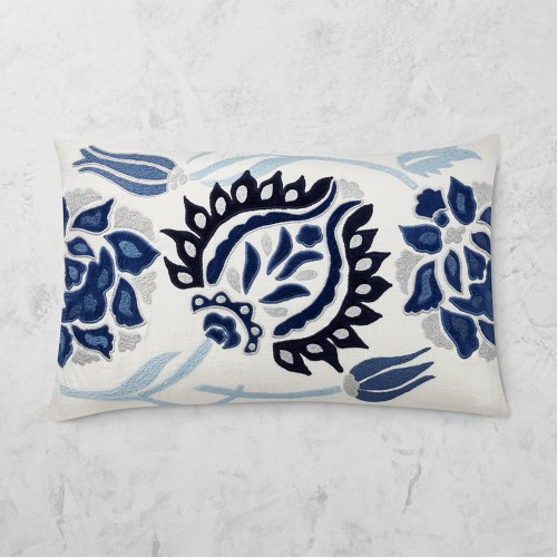 Izlara Floral Applique Lumbar Pillow Cover, 14"" X 22"", Blue | Williams-Sonoma
