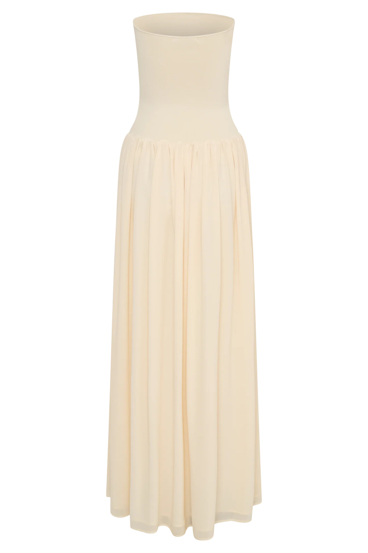 Knit And Chiffon Strapless Maxi Dress - Cream | MESHKI US
