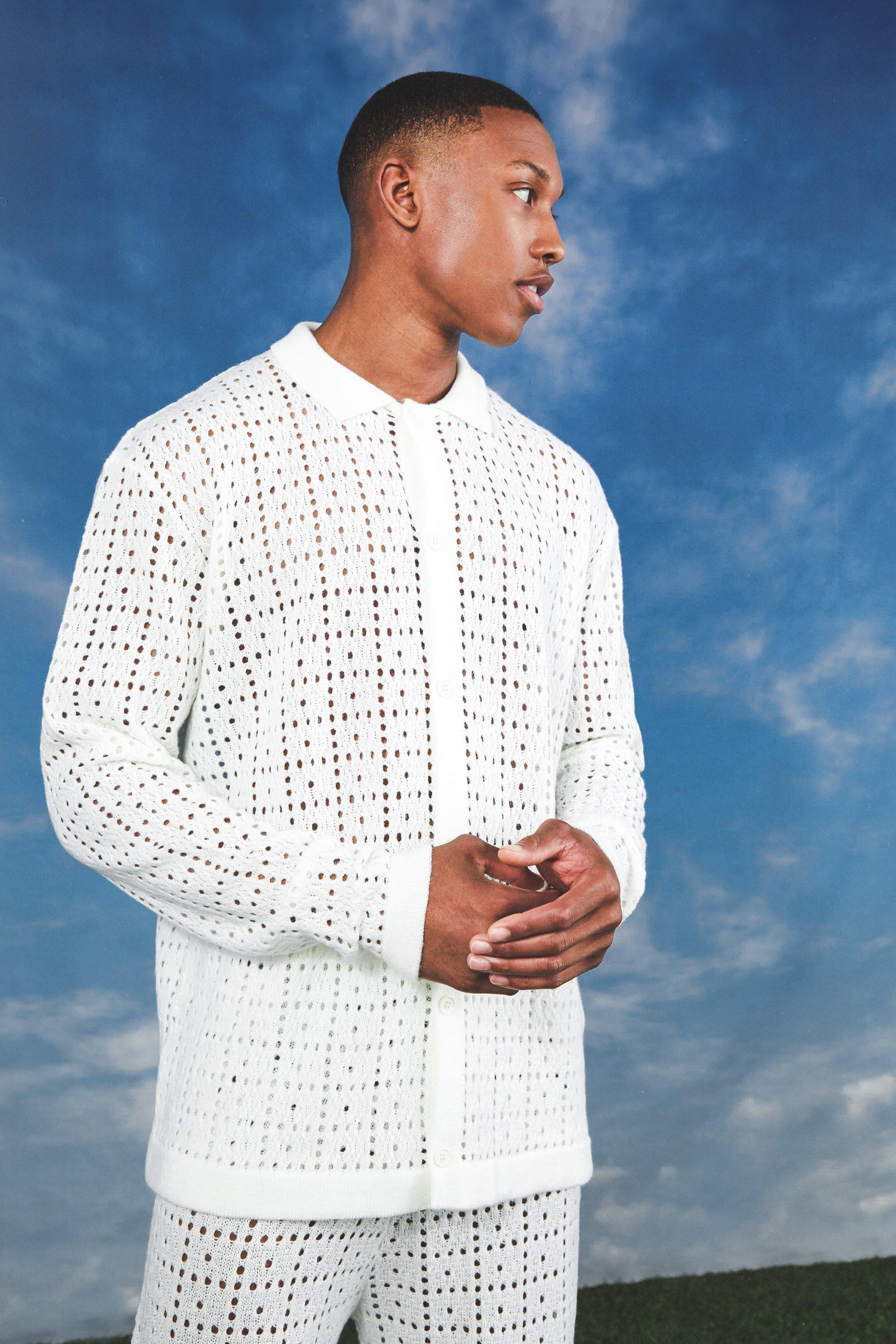 Oversized Long Sleeve Crochet Shirt | boohooMAN (DE, IE & UK)