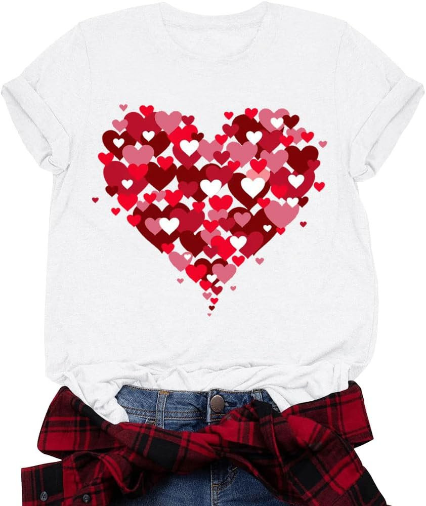 Women Valentines Day Shirts Valentine Love Heart Printed Tee Top | Amazon (US)
