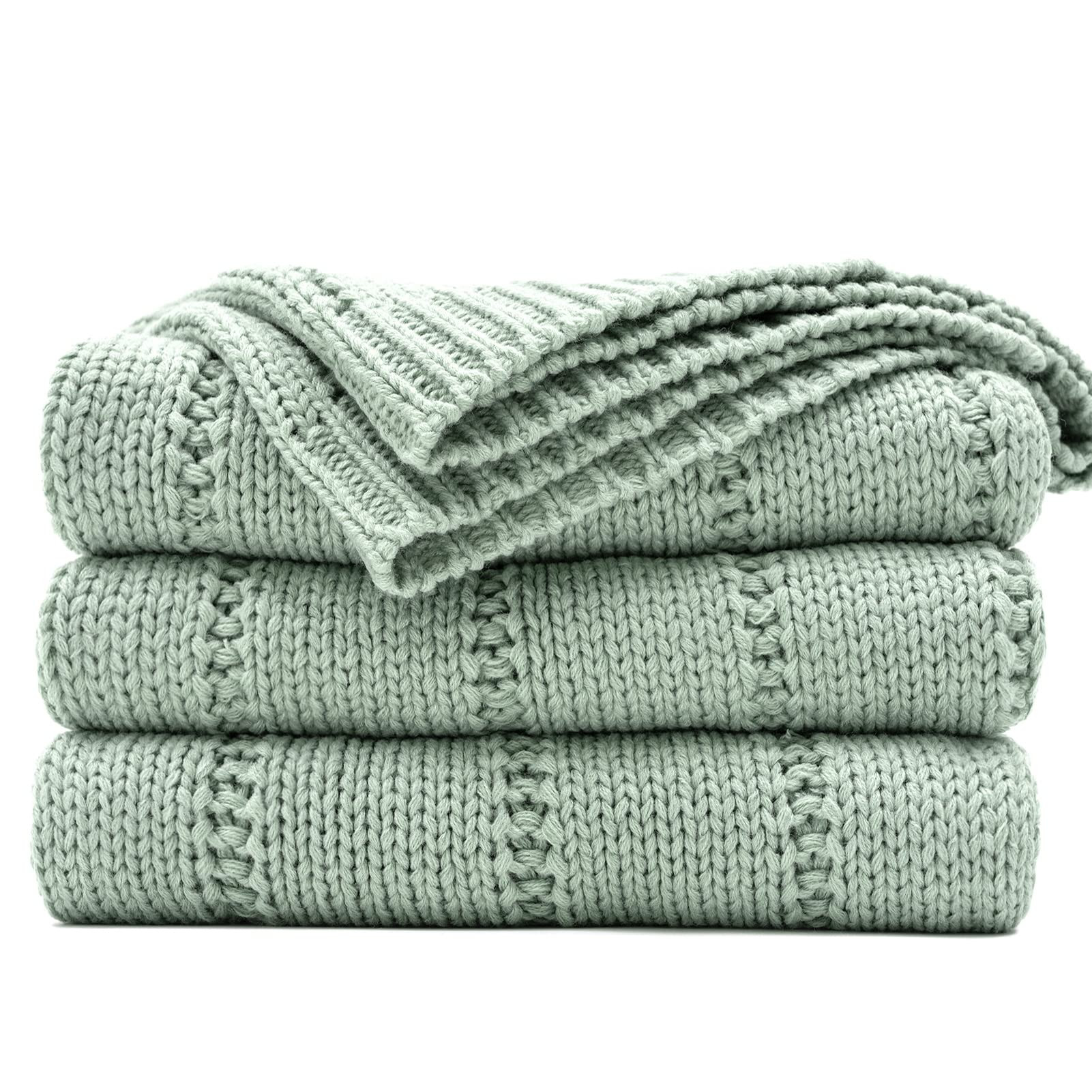 RECYCO Cable Knit Sage Green Throw Blanket for Couch, Super Soft Warm Cozy Decorative Knitted Throw  | Amazon (US)