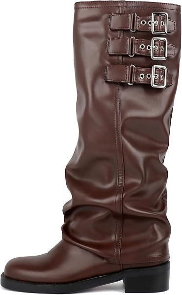 Fold Over Knee High Boots Slouch Boots for Women Chunky Goth Platform Boots | Amazon (US)